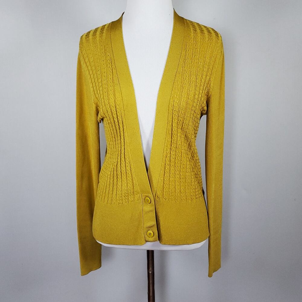 M.M. LaFleur Lange Cardigan Sweater Goldenrod Yellow Academia Preppy Sz S